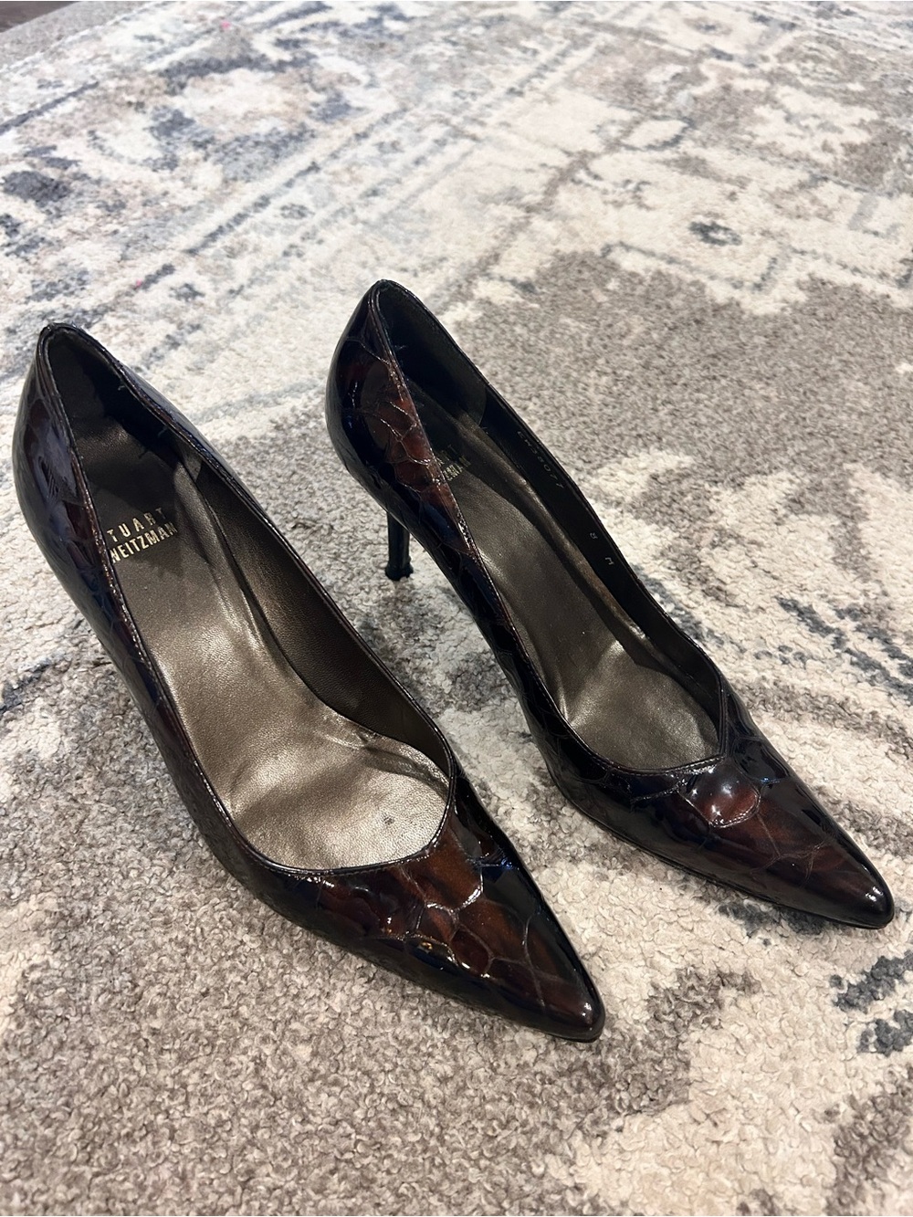 Stuart Weitzman Fever Tortoise Shell Patent Leather Pumps, Size 8M